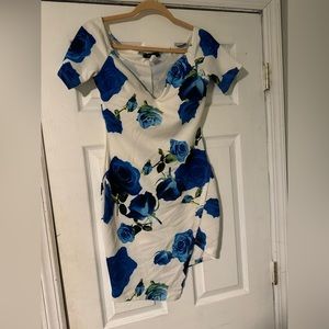 Floral Blue and White off the shoulder dress